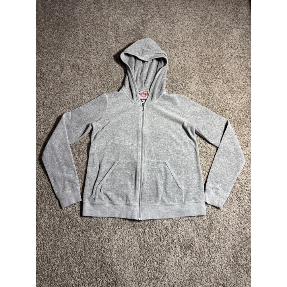 Juicy Couture Velour Zip Up Hoodie Heather Gray Y2K Style 14003 Small